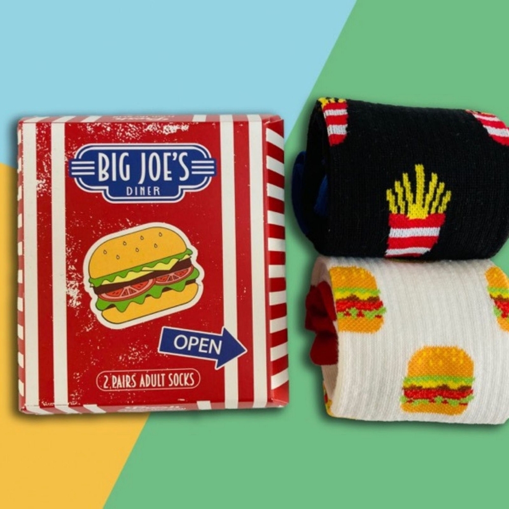 NWT BOXT Socks 2 Pairs Burgers And Fries Socks in a Gift Box OS